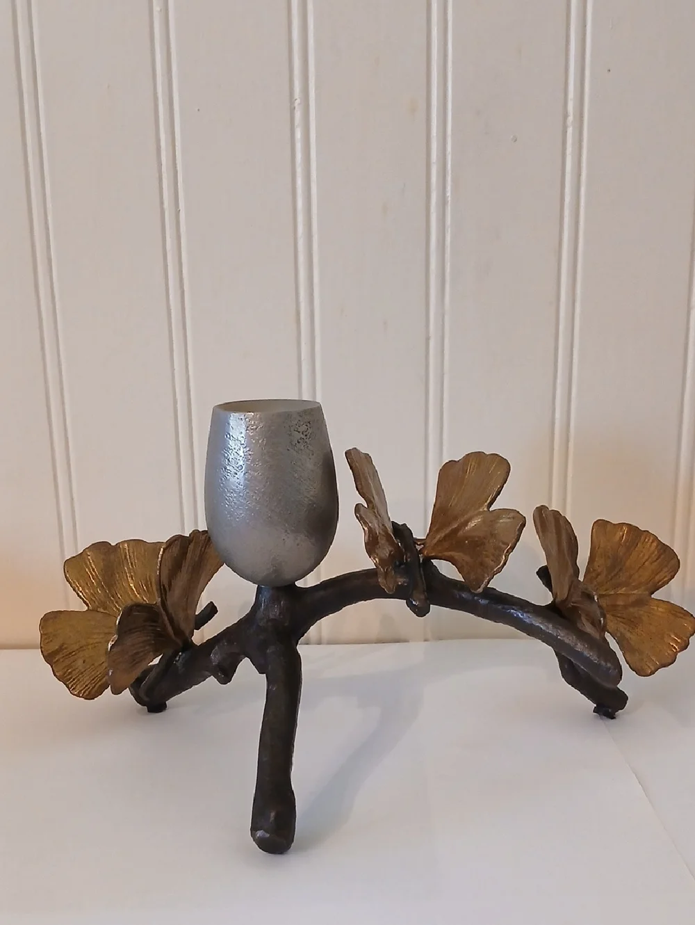 Micheal Aram Butterfly  Ginkgo Branches Butterfly Candleholder Brass Whimsy Art